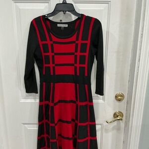 Danny & Nicole Black and Red Grid Pattern Dress